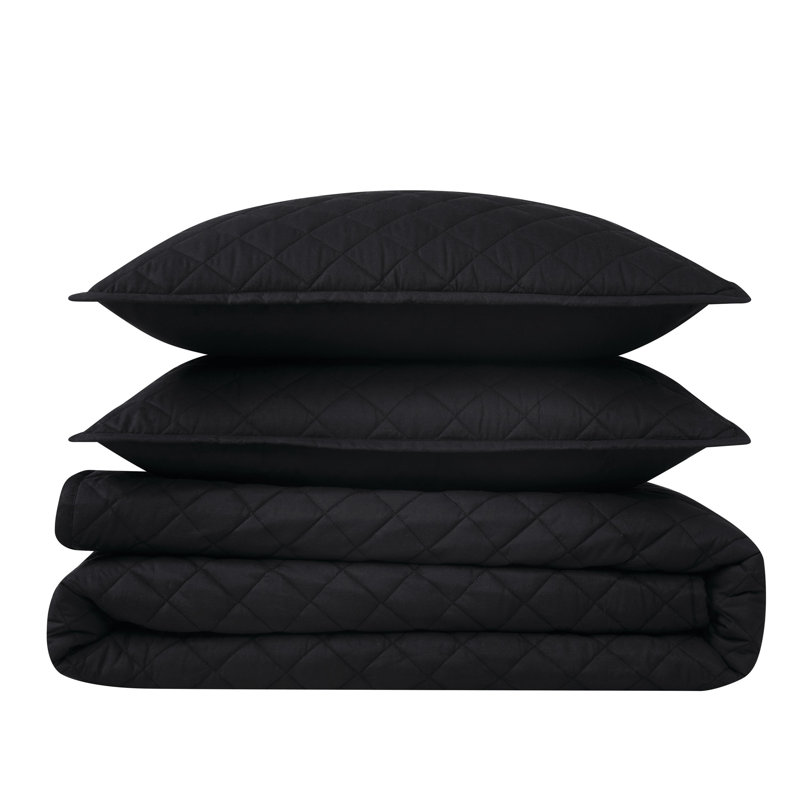 Ensemble de courtepointe en coton, Courtepointe double et 2 taies décoratives standa, Noir