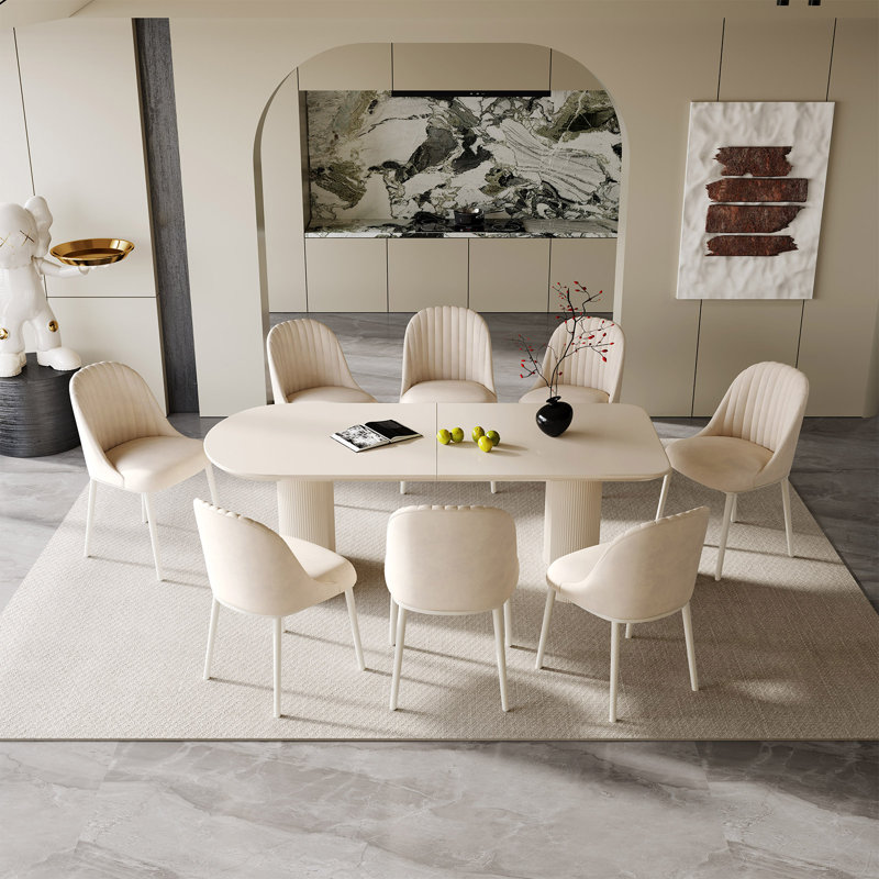 Table de salle à manger Abishan 70,87 po, Crème, crème, 29.56''H x 70.87''L x 31.5''W