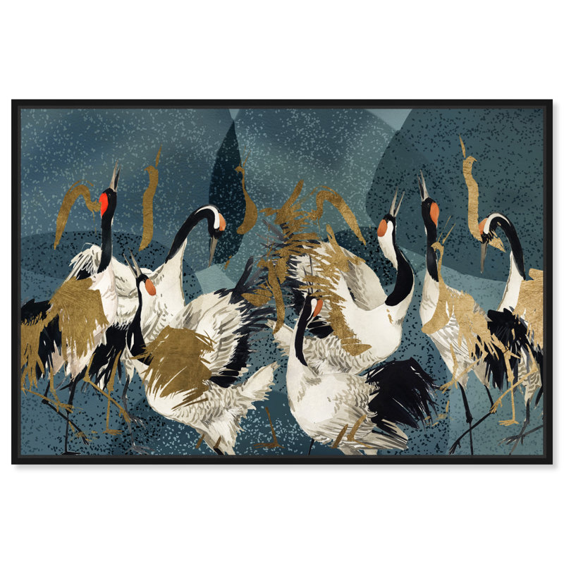 Crane Love Crane Love, impression sur toile encadrée sur toile, Toile avec cadre flottant noir, H 31 po x l 46 po x P 1,75 po