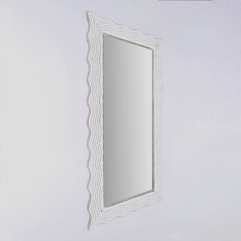 Miroir rectangulaire rustique en bois massif sculpté à la main de forme ondulée - 36 po x 72 po