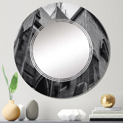 Architecture gothique en noir et blanc - Miroir mural rétro rond