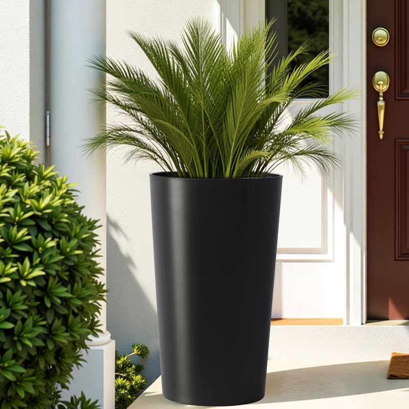Noir, pots de 21,7 po de hauteur, 2 pièces, design moderne, polypropylène, -, ensemble de décoration de patio, carré, incassable,