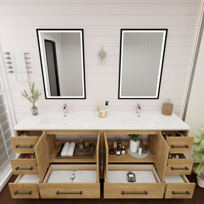 Meuble-lavabo double 83,5 "avec dessus Victoria, Chêne