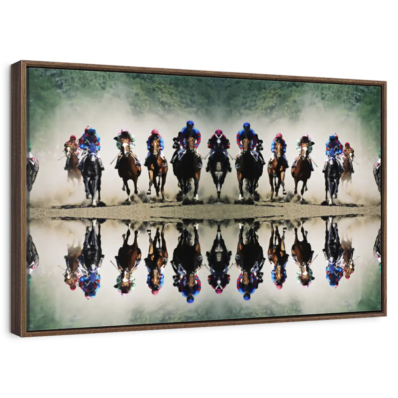 Sport de course de chevaux, 13 po x 9 po, Cadre flottant noyer