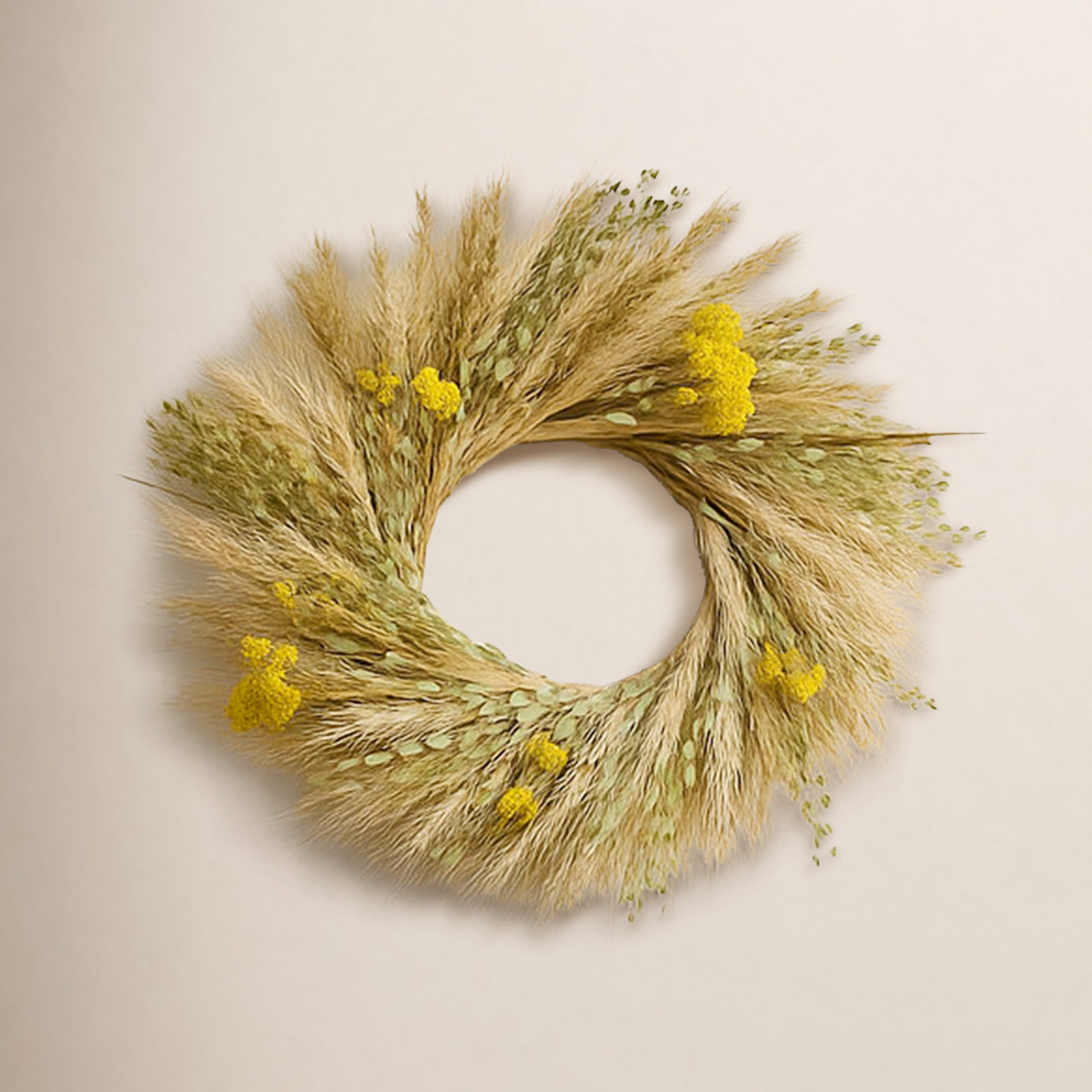 30" Handcrafted Wheat Yarrow Wreath, 22" W x 22" H x 5" D
