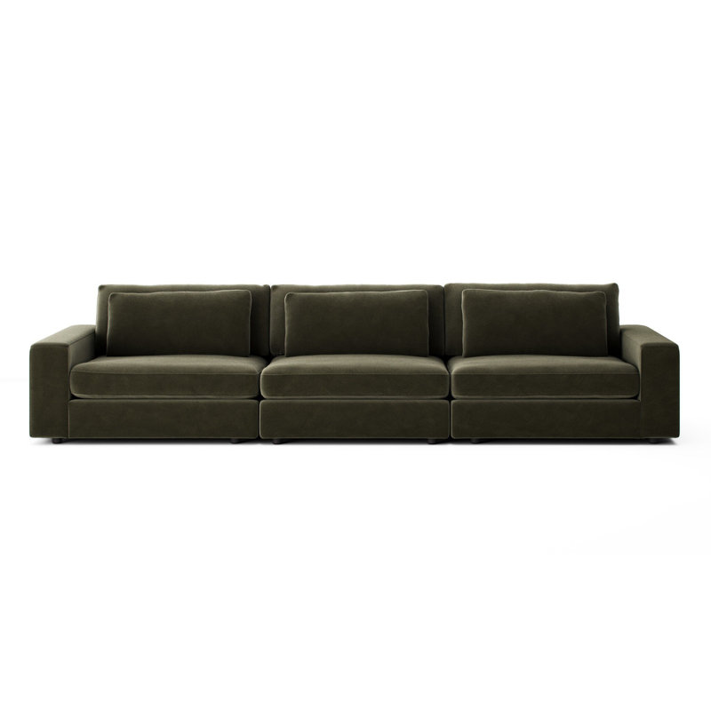 Bloor 3PC Sectional-132"-Savoy Parchment, Surrey Olive Cotton Blend
