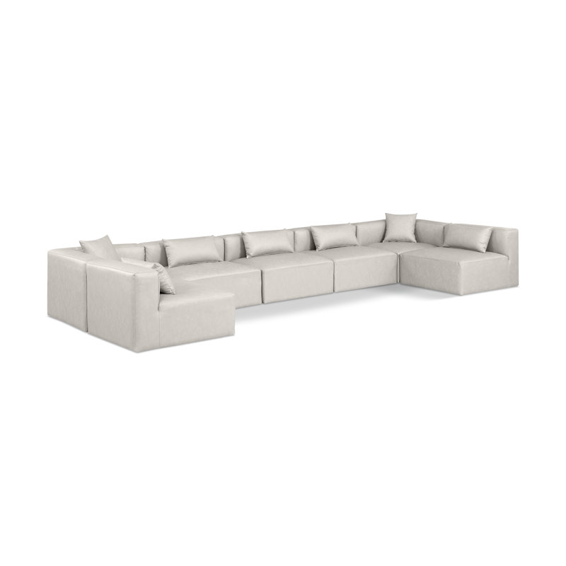 Houswerth Upholstered U-Shaped Sectional Reversible, Cream Vegan Leather