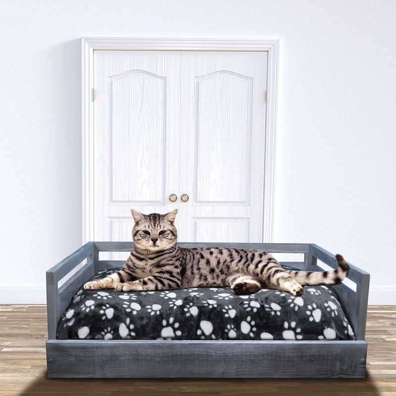 Medium Antique Gray Pine Wood Pet Sofa with Removable Cushion