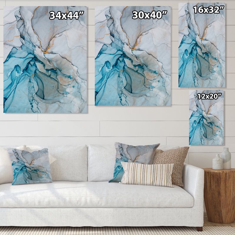 «Gray Meets Blue Marble Art Ripples III», reproduction d'art moderne sur toile, H 36 po x l 24 po x P 1 po, Toile tendue