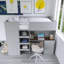 Lit mezzanine double en bois avec garde-robe intégrée, bureau, tablettes de rangement et tiroirs-1376667427