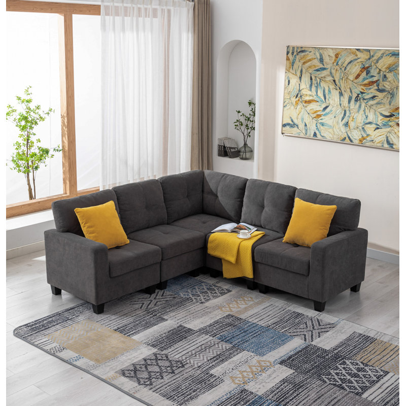 82" Wide Symmetrical Modular Corner Sectional Sofa, Dark Gray Polyester