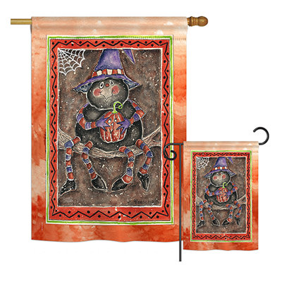 Delbarton 2 Piece Spider Holding Pumpkin Fall Halloween Impressions Decorative Vertical 2-Sided Polyester Flag Set