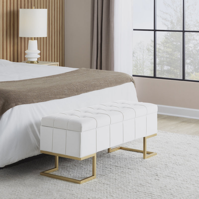 Freea Velvet Upholstered Storage Bench, White