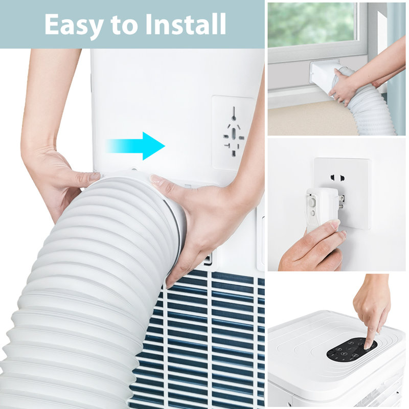Le climatiseur portatif 10 000 BTU avec télécommande refroidit les pièces jusqu'à 300 pieds carrés Pieds carrés, modes de déshumidification et de ventilation intégrés 3-en-1, minuterie programmable 24 heures, ensemble d'installation de fenêtre complète inclus pour la maison, le bureau, les dortoirs et les petits appartements