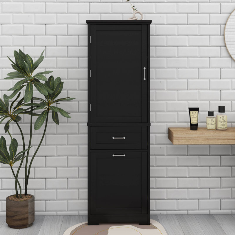 Armoire de rangement pour salle de bain avec 2 tiroirs de taille différente et tablette réglable