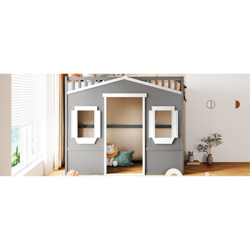 Lit simple mezzanine avec - Gris solide + bois massif blanc pour une base de chambre stable - gris et blanc, structure en pin