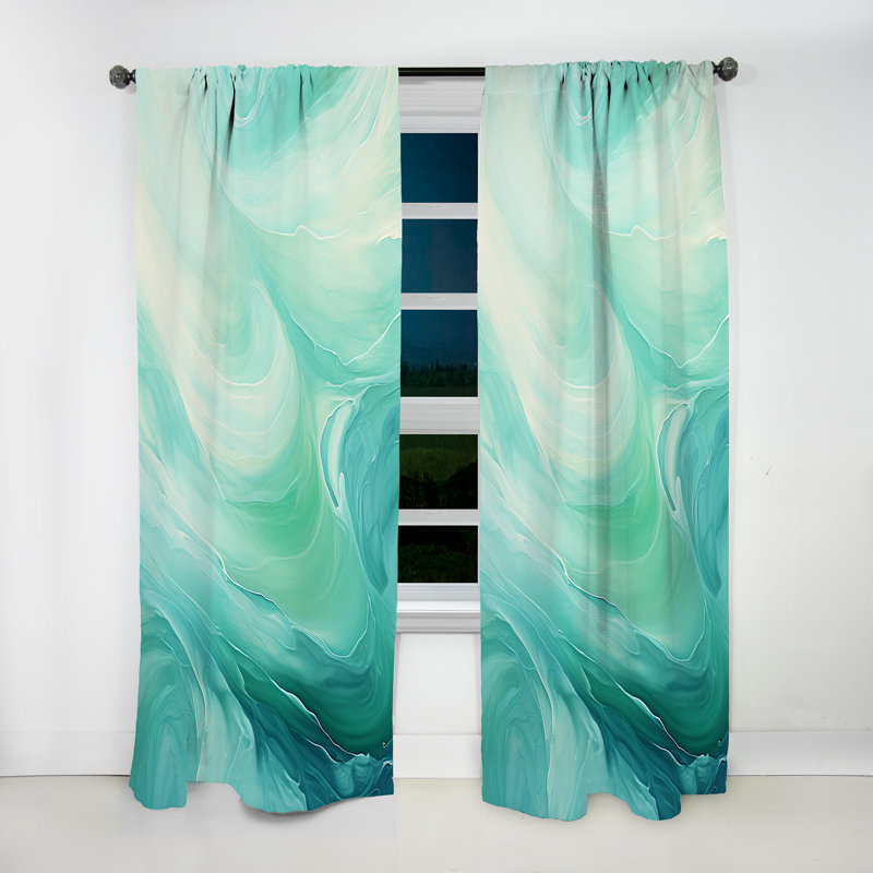 Britlynn Teal Storm And Wave Expression I - Nautical Velvet Curtain - Room Darkening - 1 panel, 52" W x 120" L