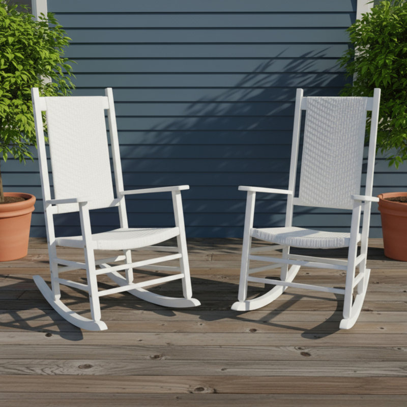 Chaise berçante Aleatha avec dossier résistant aux intempéries (ensemble de 2), Blanc