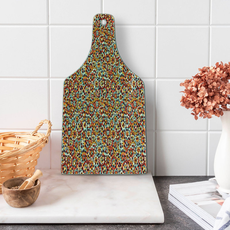 Ambesonne Modern Tempered Glass Cutting Board Nature Scroll Circles Multicolor