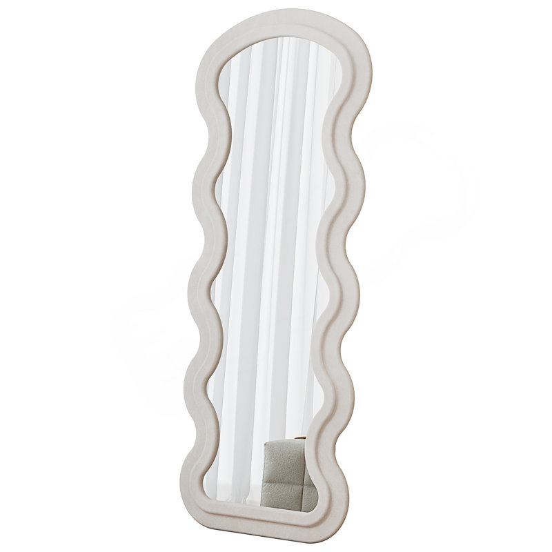 Flannel Full Length Wave White Floor Mirror With Stand For Bedroom Living Room Hanging Or Against The Wall, Cream White