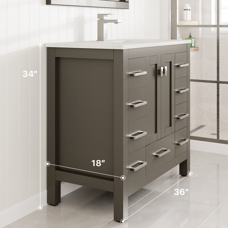 Lark Manor™ Ethyn 36"W X 18"D Dark Grey Bathroom Vanity With White Carrara Quartz Countertop And Undermount Porcelain Sink