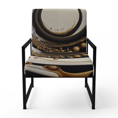 Black, Silver And Gold Blending Swirls IV - Upholstered Modern Arm Chair, Spiral Pattern Accent Chair