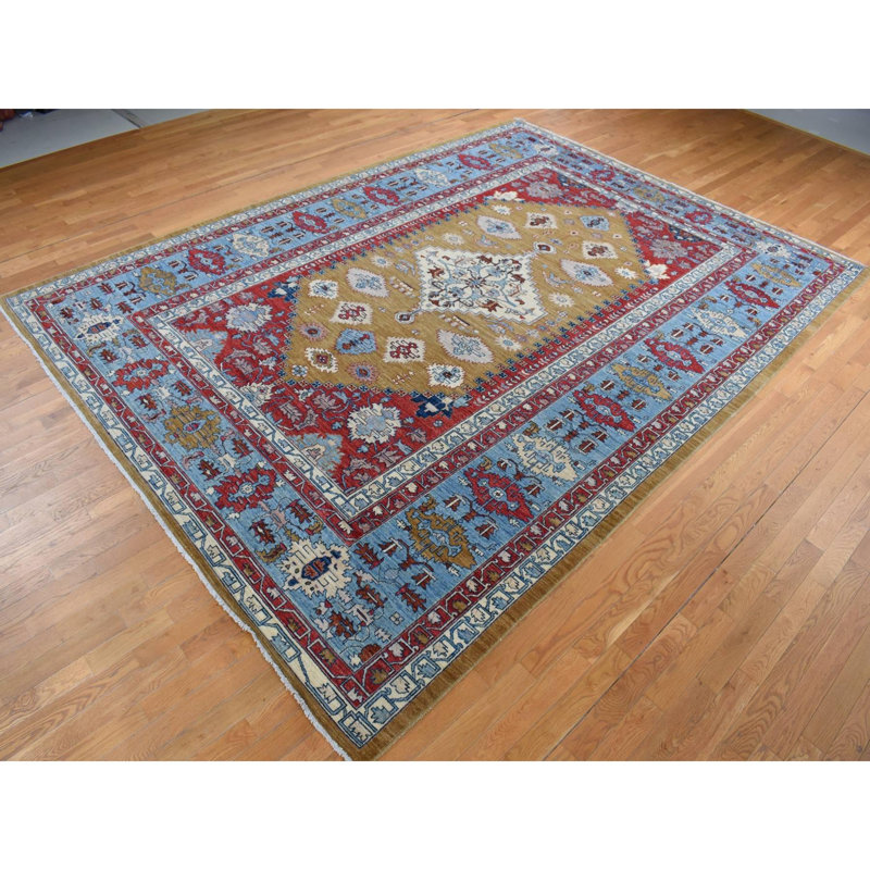 Tapis vert en laine New Age de conception unique 9 pi 10 po x 13 pi 10 po Joerie