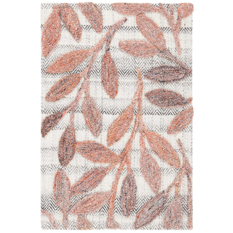 Tapis floral rouille touffeté à la main, Rectangle 8 pi x 10 pi