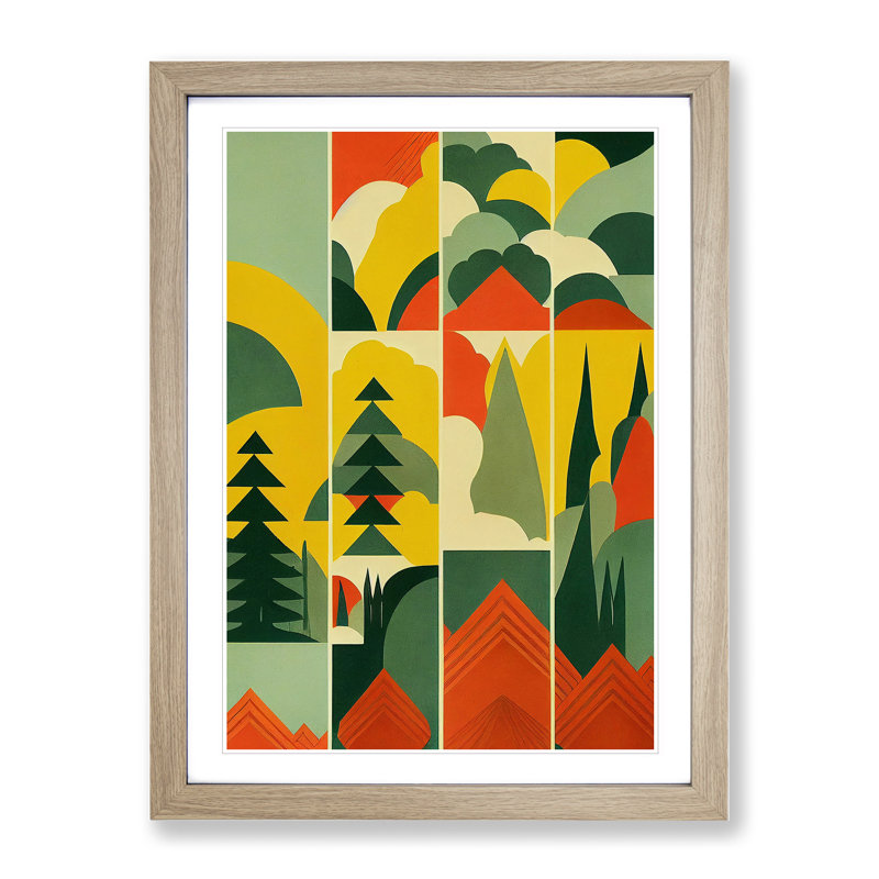 Retro Forest - Framed Print, 64cm H x 46cm W x 2cm D, Oak Framed