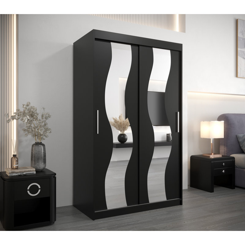 Aanayah 2 Door Solid + Manufactured Wood Wardrobe, Black Matt