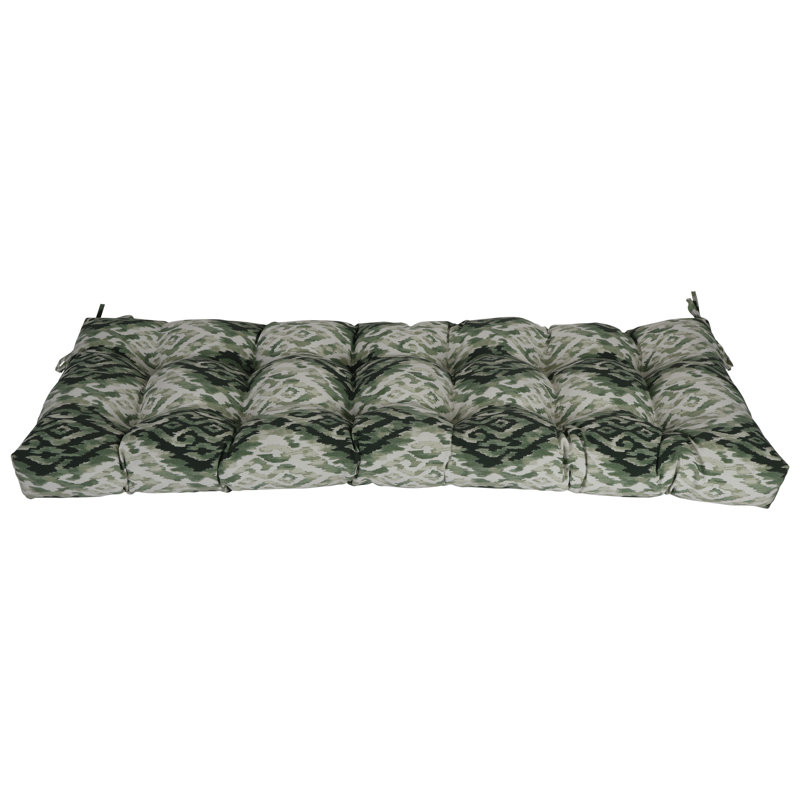 Tufted Outdoor Bench Cushion, Green/Lakat Mineral Abstract, 55" W x 19" D