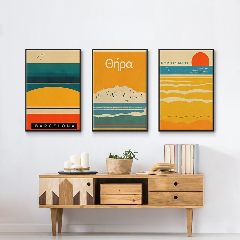 " Summer Abroad I " 3 - Pieces, H 24 po x l 48 po x P 2 po, Noir