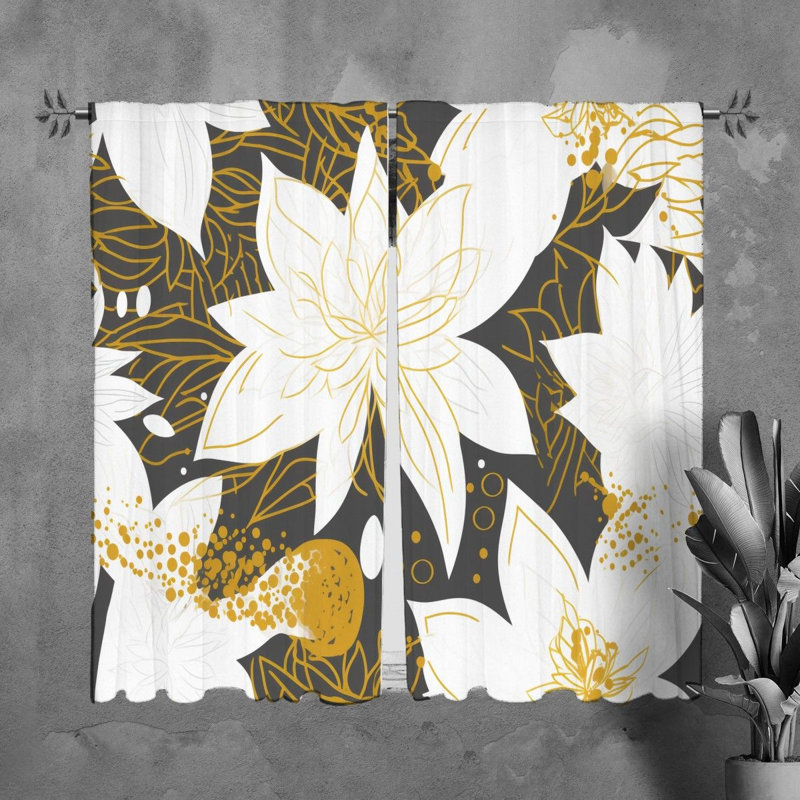 Motif floral de rideaux de fenêtre dorés - 6028, L 20 po x L 82 po