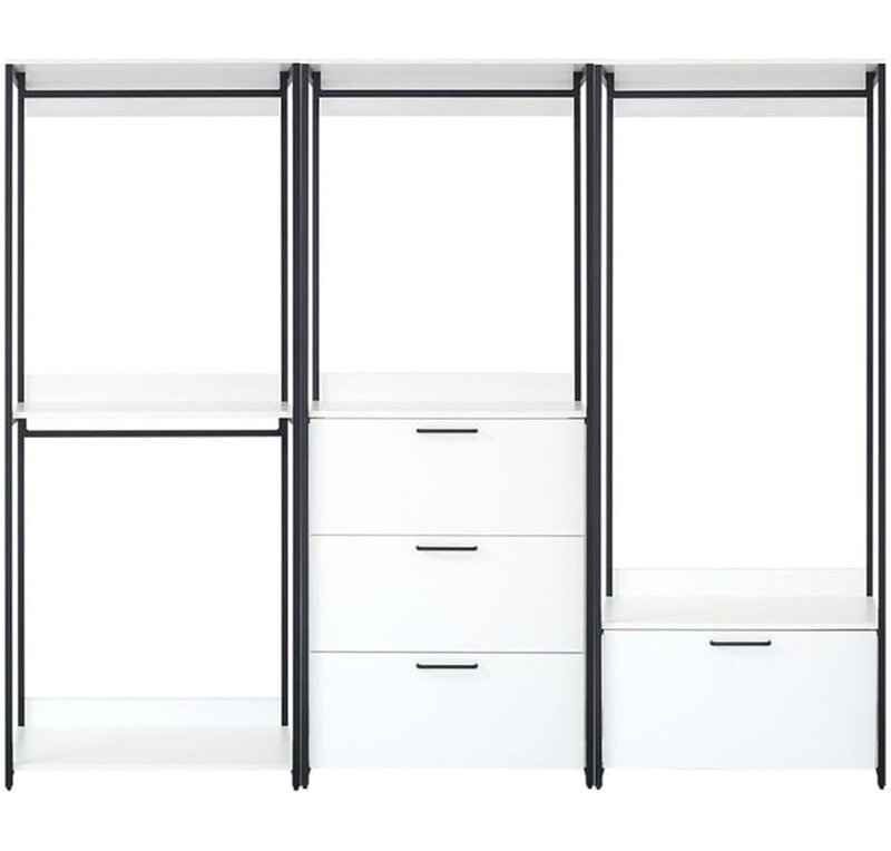  White Freestanding Walk in Wood Closet System with Sturdy Metal Frame Design