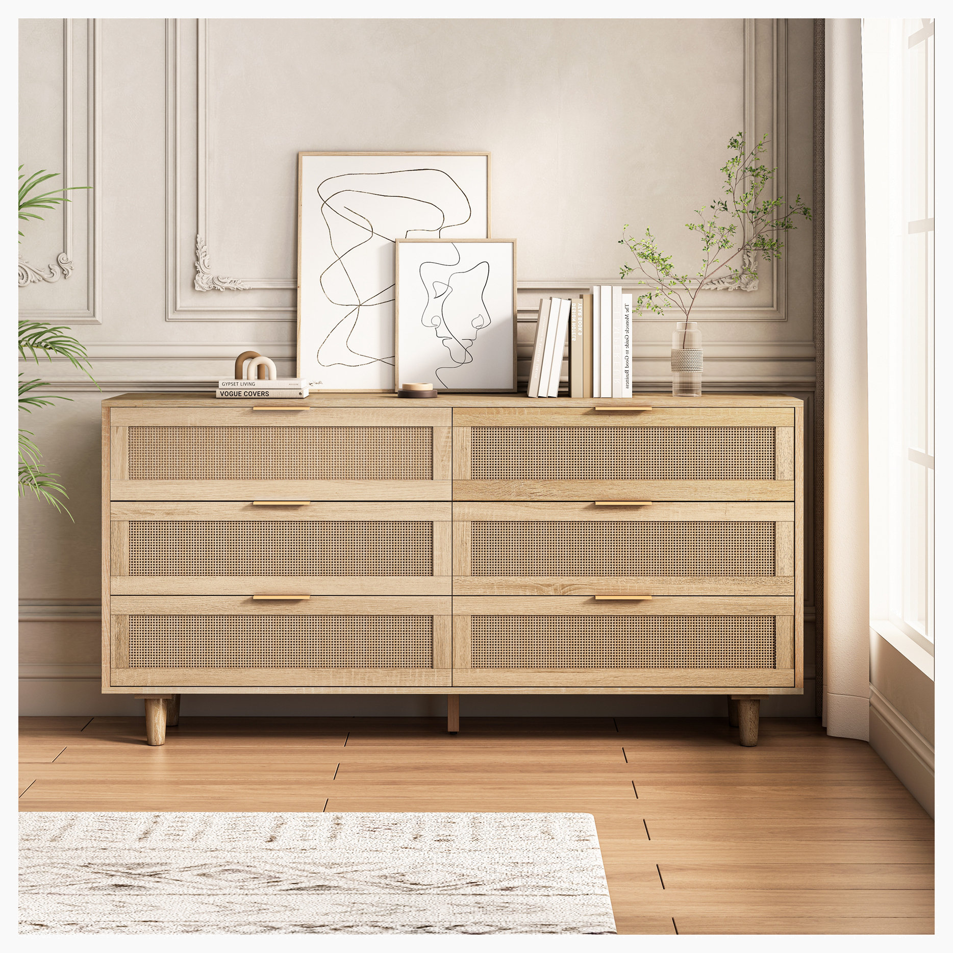 Bay Isle Home Abagayle 59'' Wide 6 - Drawer Dresser Rattan Storage ...