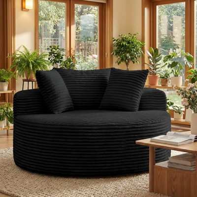 Boneless 55"Round Couch Boneless Round Chaise Foam Couch for Small Spaces, with Pillows for Living Room, Bedroom, Apartment No Assembly Required