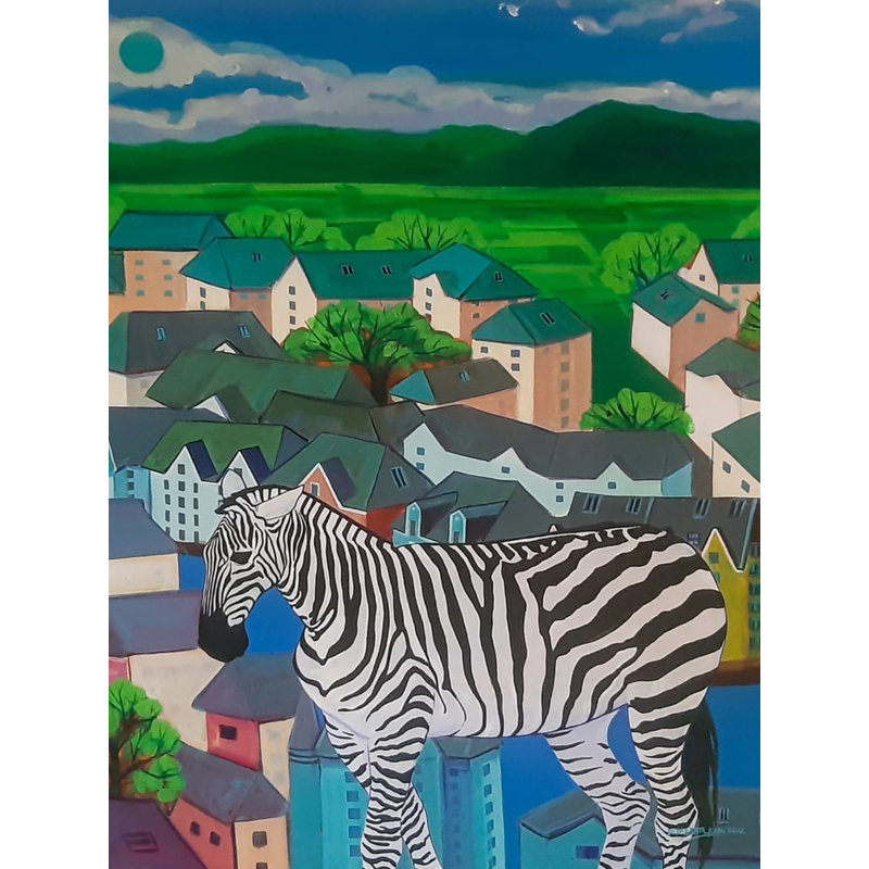 Zèbre dans une ville | Acrylique sur toile | Par Debrata Basu