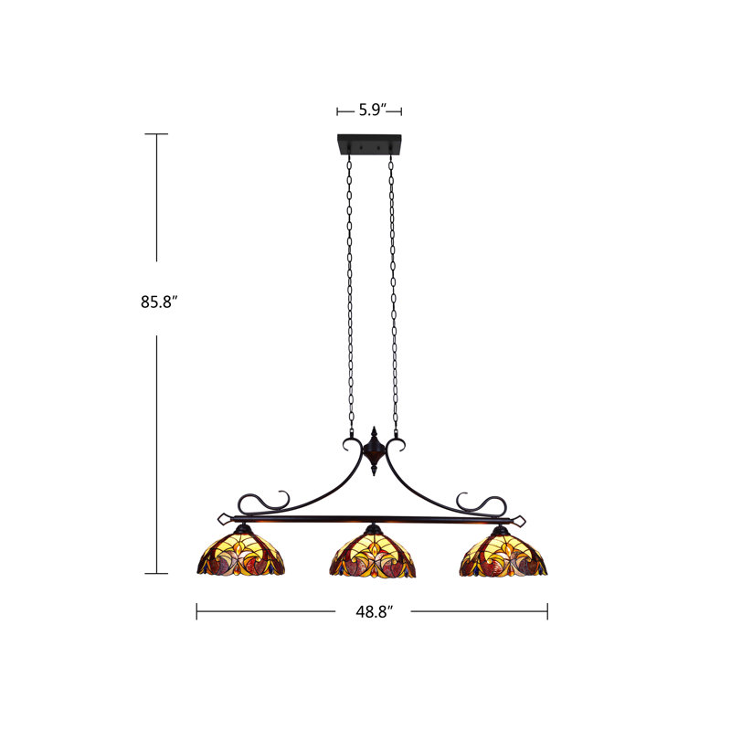 Luminaire suspendu pour îlot de cuisine 3 lumières Zainab Tiffany