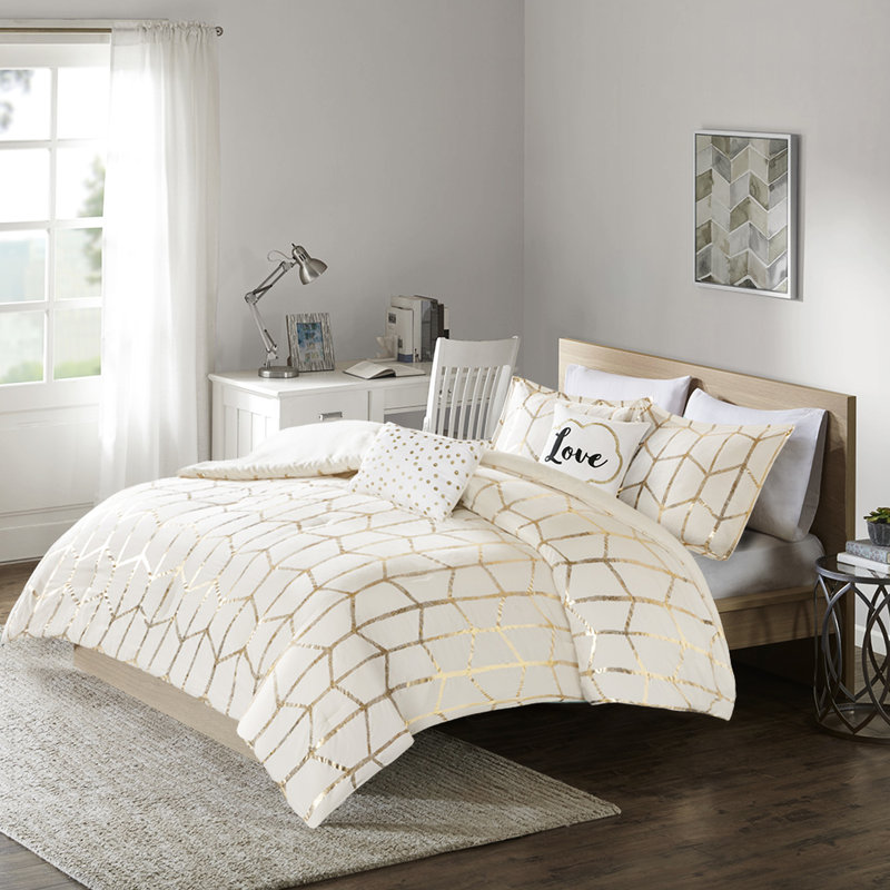 Édredon simple / simple TG avec magnifique motif doré métallique