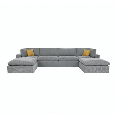 Modular Sectional Sofa, Cloud Sofa, Oversized U-Shaped Sectional, High-Density Foam Couch, Deep Seat Sofa, Large Living Room Seating,Light Grey Fabric Sectional, Contemporary Modular Couch