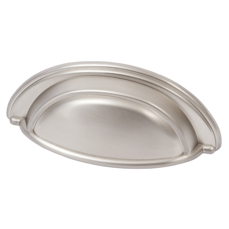 Poignée de tiroir ovale 3 po (7,6 cm) d'entraxe, nickel satiné, style coquille/poubelle, Nickel satiné