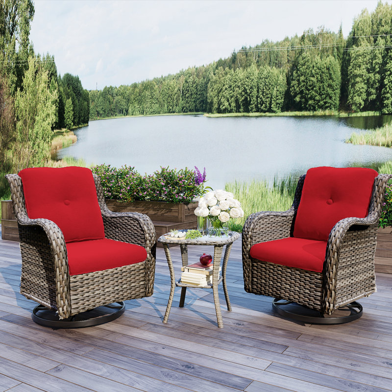 Blalock Wicker 2 - Person Patio Conversation Set with Cushions, Red