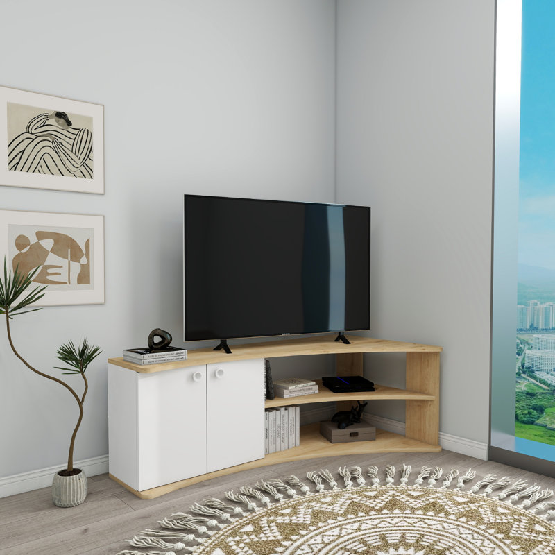 TV Stand with Shelves and Cabinet Dion, Sapphire Oak/White
