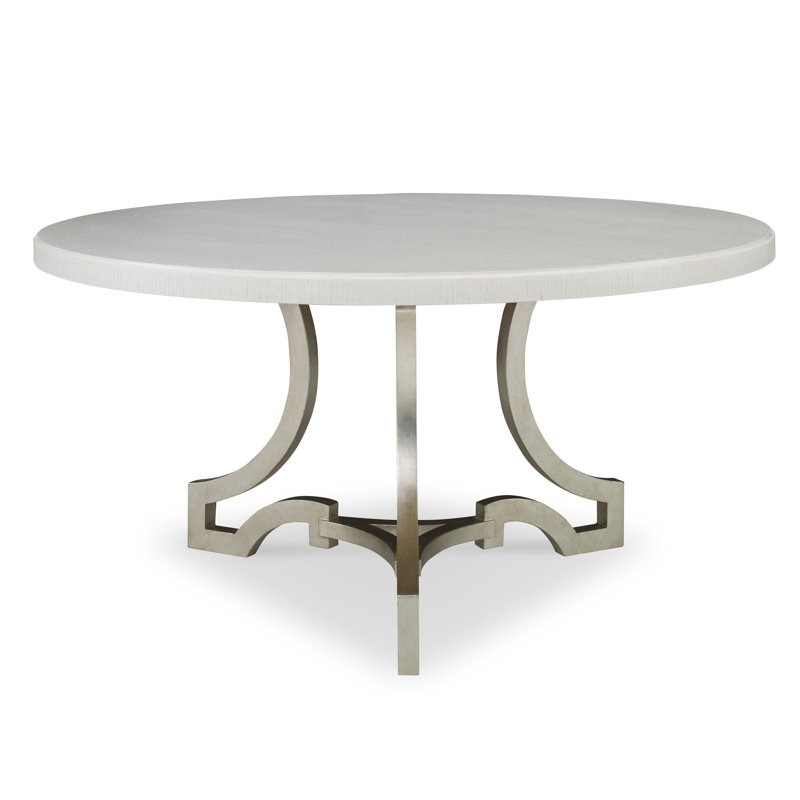Linen Oak Round Pedestal Dining Table with Metal Base