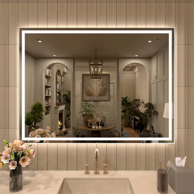 Ridlee 48 In. W X 36 In. H LED Light Anti-Fog Frameless Bathroom / Vanity Mirror, 36" x 48"