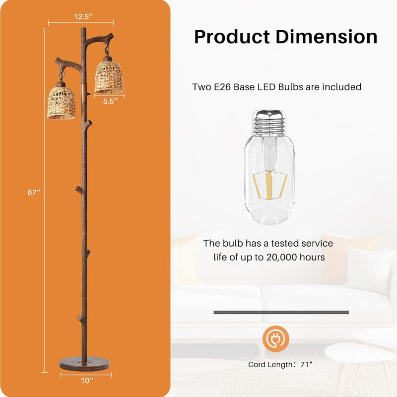 Failand 65'' LED Tree Floor Lamp, Brown Grain