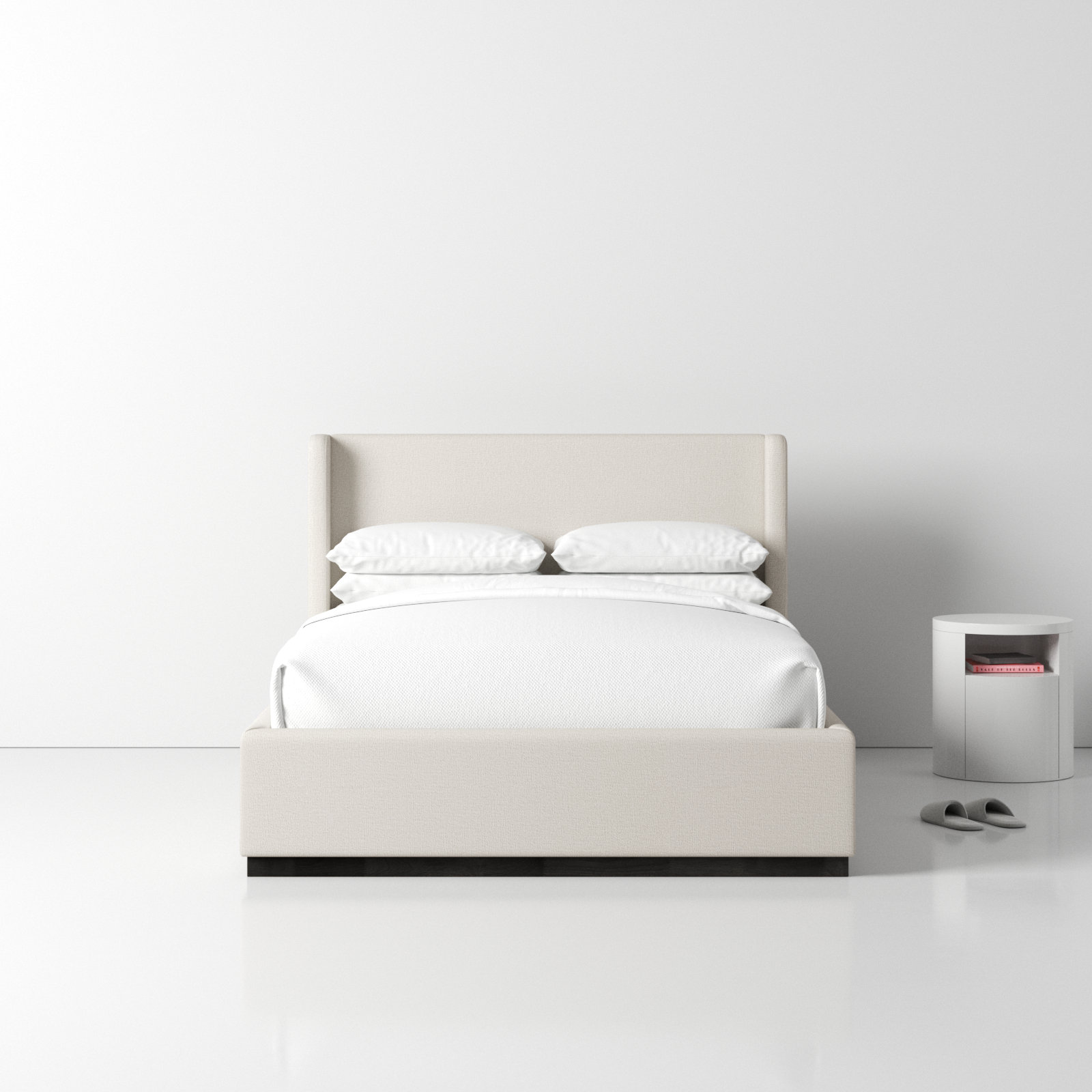Upholstered Panel Bed, Queen, Beige Linen Textured Fabric