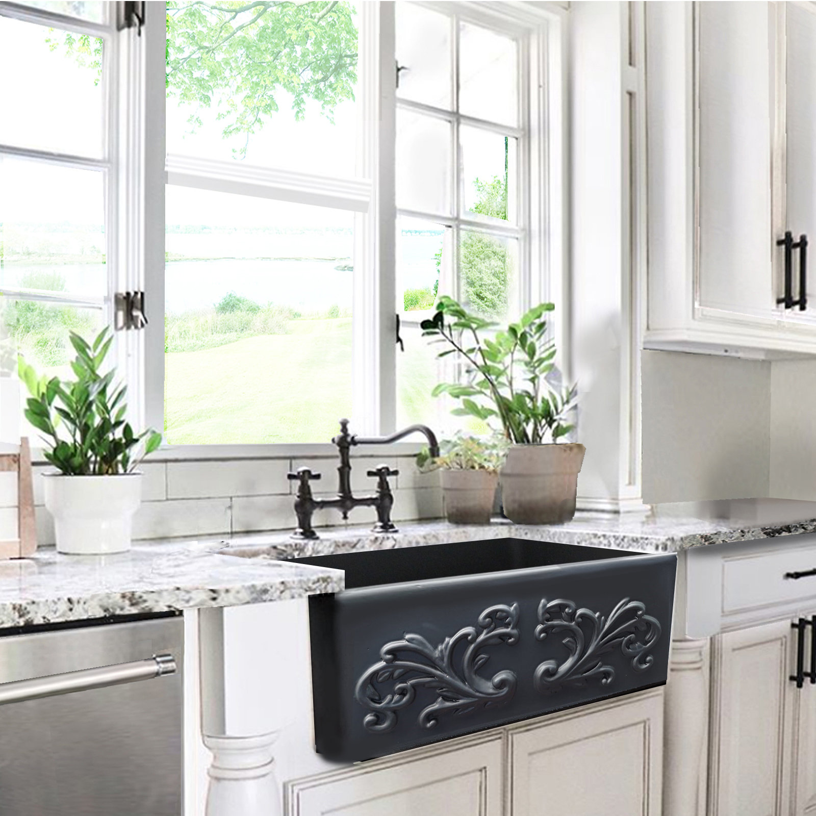 Vineyard 33" Fireclay Farmhouse Kitchen Sink, Matte Black