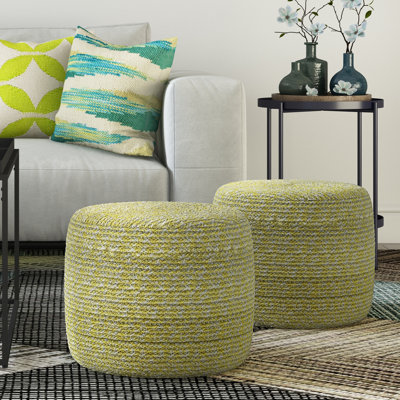 Round Braided Pouf - Muted Yellow / Natural