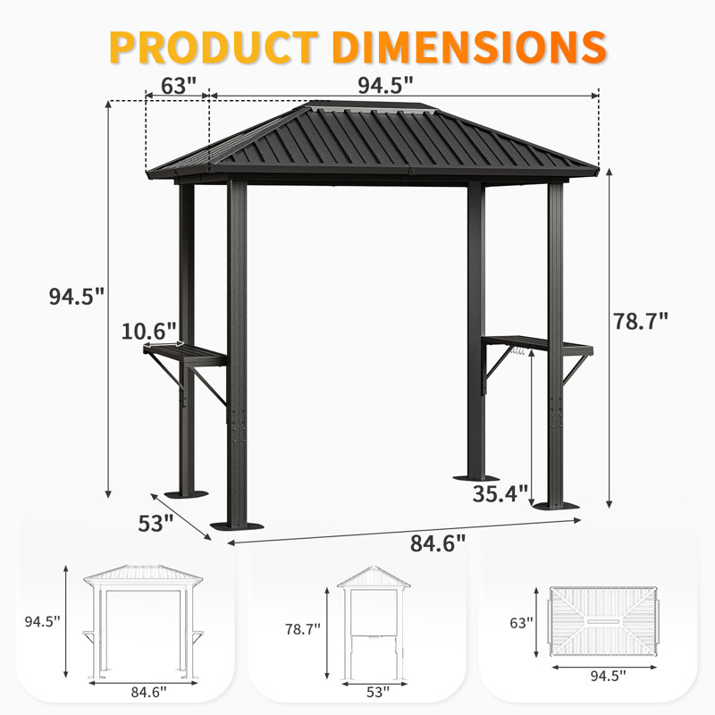 8 pi L 5 pi. D Pavillon de jardin en métal pour barbecue